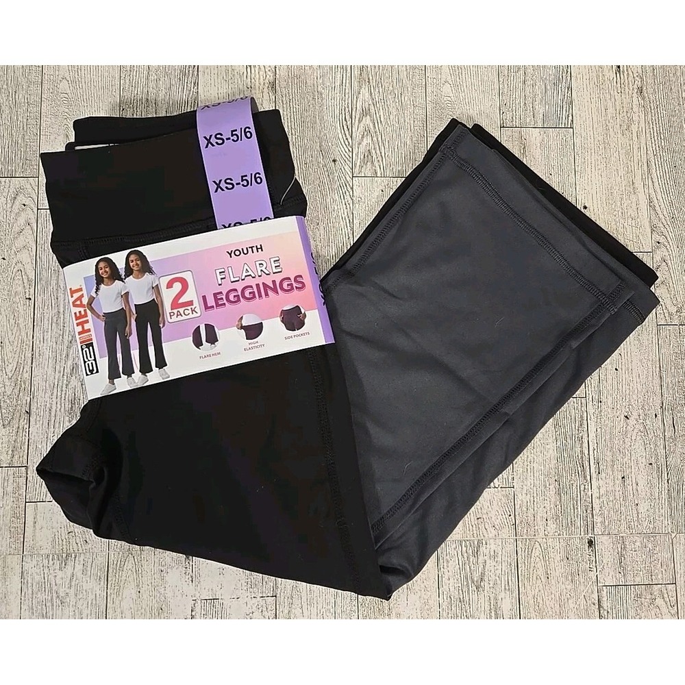 32 Degrees Heat FLARE Leggings XS (5/6) Girls 2pk Soft Black & Gray Youth NEW
